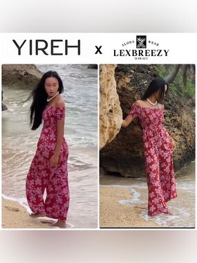 Yireh x Lexbreezy Hawaii Collab • Brooklyn Jumpsuit • MED • Island Retro Berry